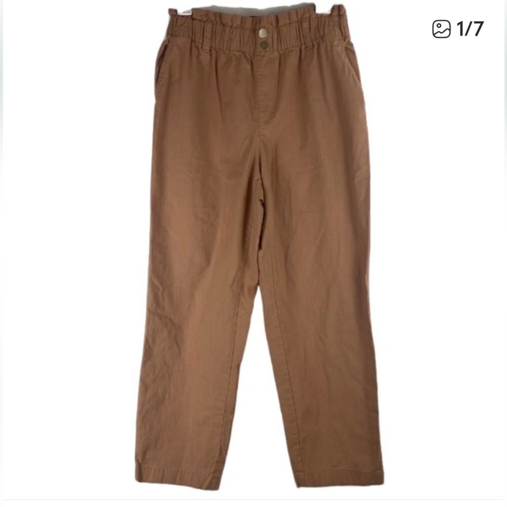 Loft Highrise Straight Elastic Waist Chocolate Brown Paper Bag Pull On Pants XL